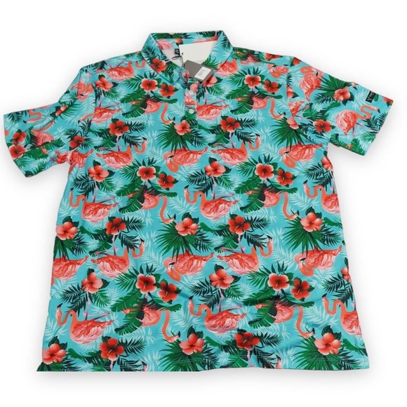 YATTA Golf Shirt‎ Men's 2XL Hawaiian Polo Pink Flamingo Tag XXL - Picture 1 of 8